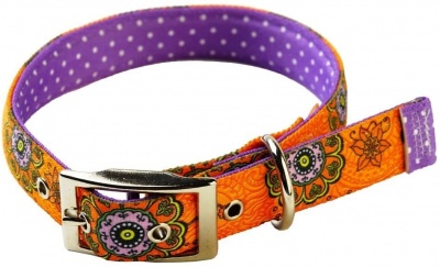 Yellow Dog Design Folk Flowers on Purple Polka S (25-34cm) Collar RRP 13.99 CLEARANCE XL 6.49